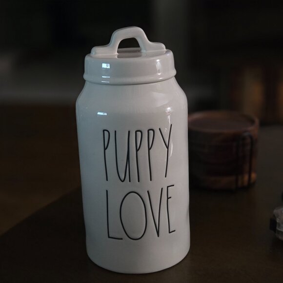 Rae Dunn Other - Rae Dunn Puppy Love white ceramic treat canister with lid, black lettering NWOT